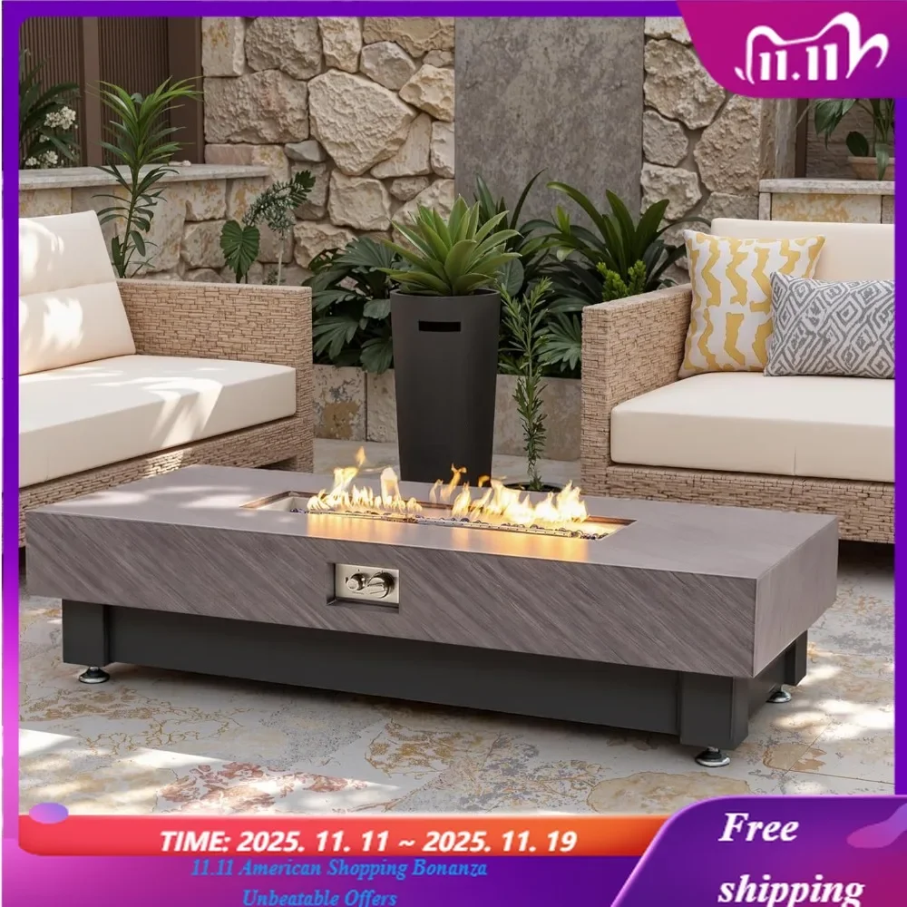 

60" Outdoor Propane Fire Pit Table with Rain Cover Gas Rectangular Heater for Patio Backyard Deck 60000 BTU
