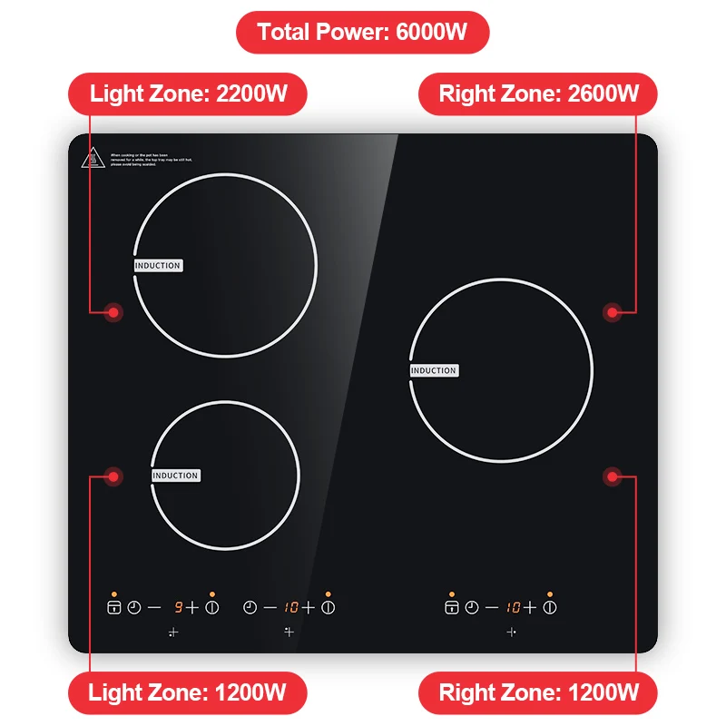 Built in 6000W Hot Plate Touch Electric Stove Three burner Induction Hob 4 Induction Cooker