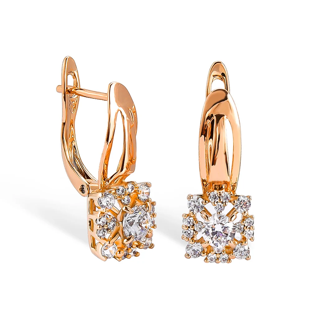 Unique Square Crystal Flower Earrings For Women 585 Gold Plated Natural Zircon Drop Earrings Shimmering Jewelry Gift For Women