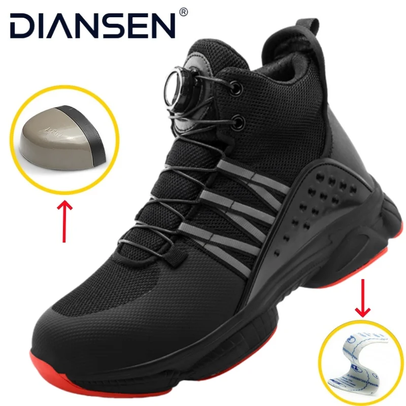Men's High Top Sneakers Rotating Button Anti-Smash Anti-puncture Steel Toe Work Safety Shoes Men Work Boots Protective Shoes