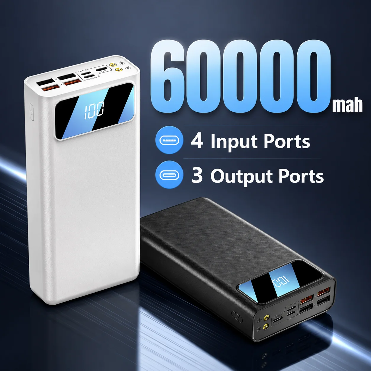 60000mAh Power Bank Battery with LED Light Digital Display for Iphone Samsung Huawei Xiaomi Fast Charging PowerBanks