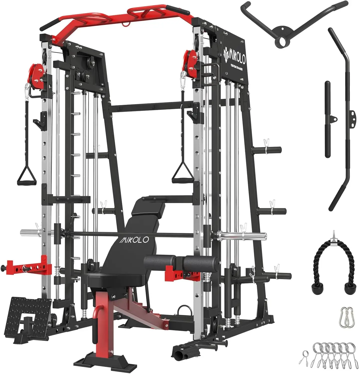 

Smith Machine Home Gym, 2200lbs Squat Rack with LAT-Pull Down System & Cable Crossover Machine, Training Equipment with Adjustab