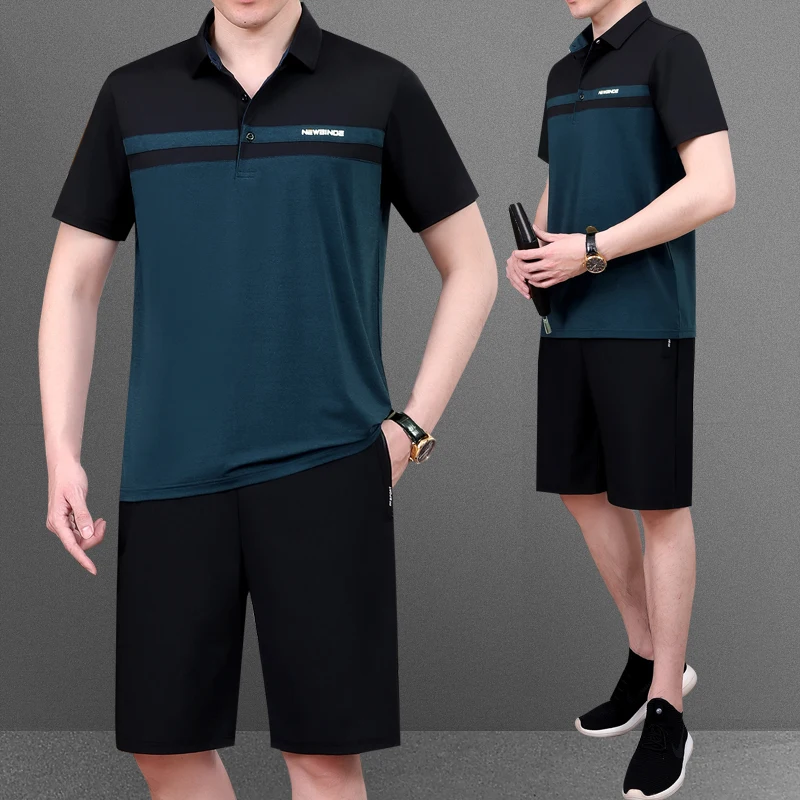 

Ice Silk Sports Leisure Men's ort Sve irt And orts Set for Middle-Aged And ly Summer Comfortable Breathable