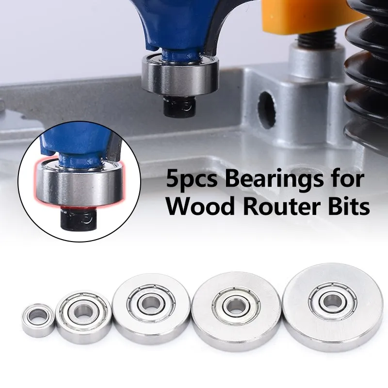 5Pcs Bearing Fit Router Bit Head and Shank Durable Steel Bearings Accessories Kit 4.76mm 6.35mm 9mm Milling Cutter Bearings