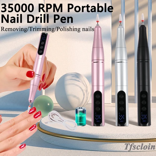 Imagen 1 del producto Taladro de uñas inalámbrico de 35000RPM, bolígrafo de pulido con lima de uñas USB, taladro de uñas recargable, herramienta de salón de taladro de manicura portátil