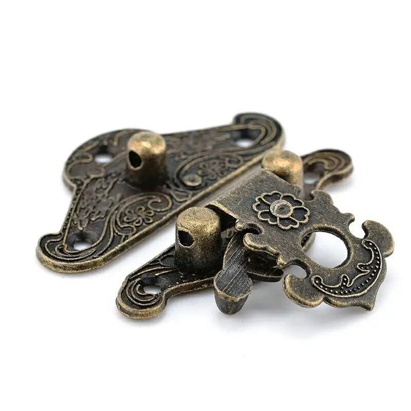 2 sizes available Antique Bronze Hasp Latch Jewelry Wooden Box Lock Mini Cabinet Clasp Case Locks Decorative Handle 5pcs