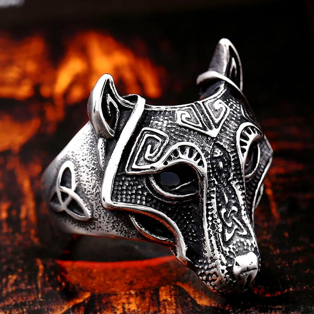 Männer Vintage Viking Wolf Kopf Ring Nordic Edelstahl Celtics Knoten Ringe Männer Frauen Biker Viking Amulett Schmuck Großhandel