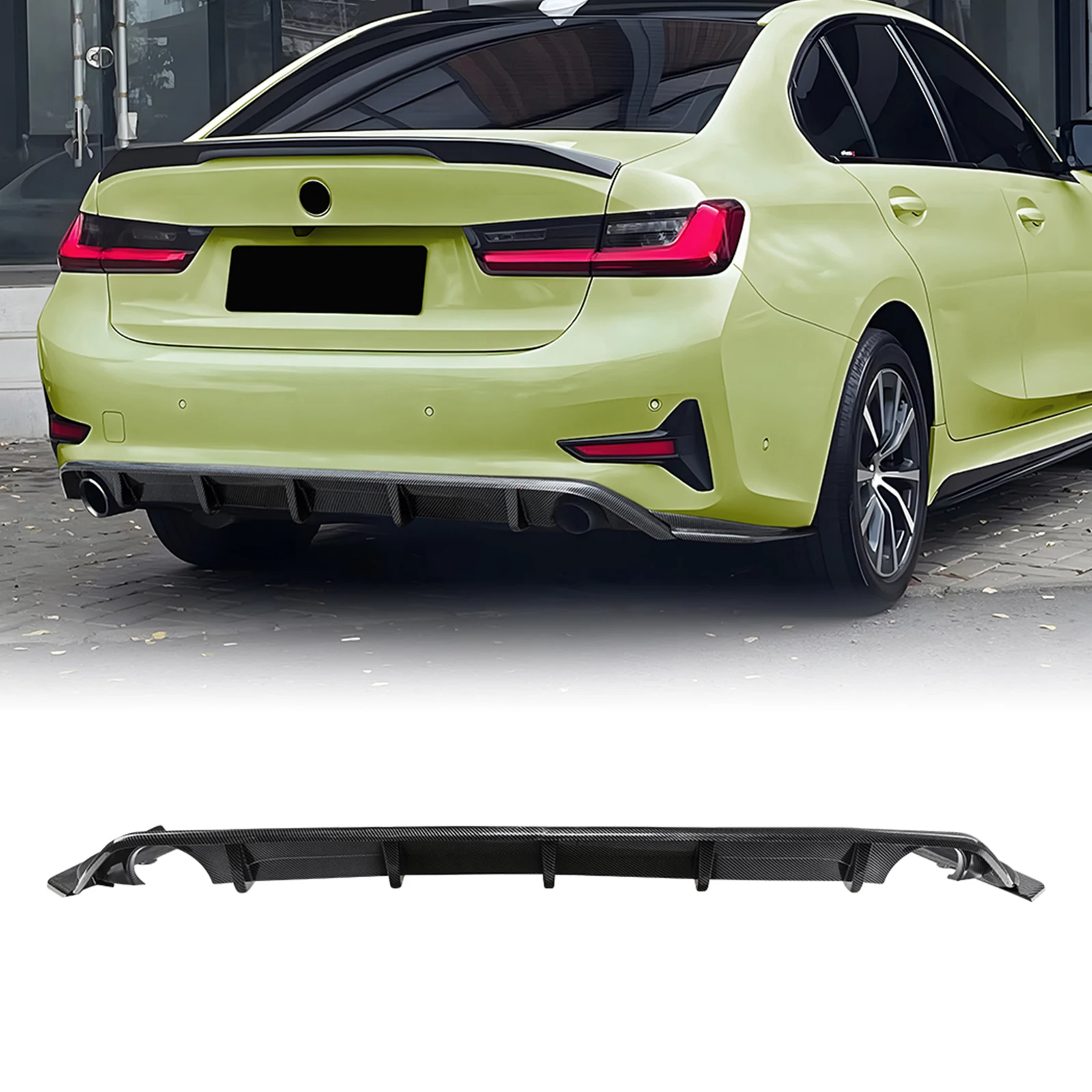 For BMW 3 Series G20 G21 2019-2022 Standard Version Rear Bumper Diffuser Lip Carbon Fiber Look/Gloss Black Boot Splitter Spoiler