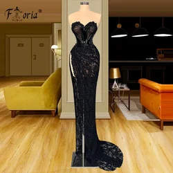 Black Sweetheart High Slit Evening Dresses Mermaid Beaded Lace Long Prom Dress Backless Sexy Formal Occasion Gowns Custom Made