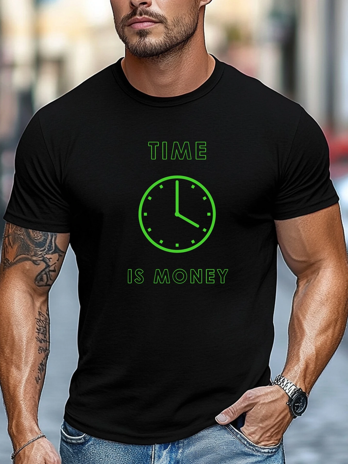 

Мужская футболка TIME IS MONEY Graphic Summer Soft Comfort Fit Tee Ежедневная одежда Топы