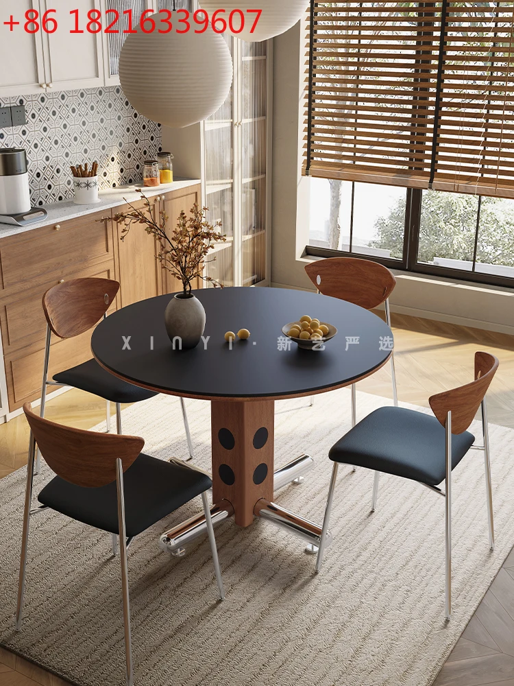 

Круглый обеденный стол с металлическими ножками для маленькой квартиры, обеденный стол из каменной плиты из массива дерева в скандинавском стиле Баухаус