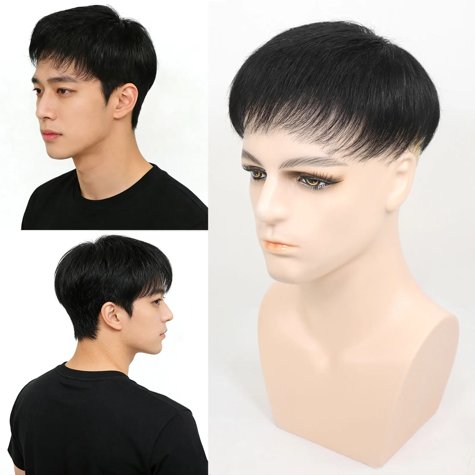 

Pre Cut Clips In Men Toupee Human Hair Silk Base Top Internal Net Short Hairpiece Invisible Men's Wig Hair Replacement System