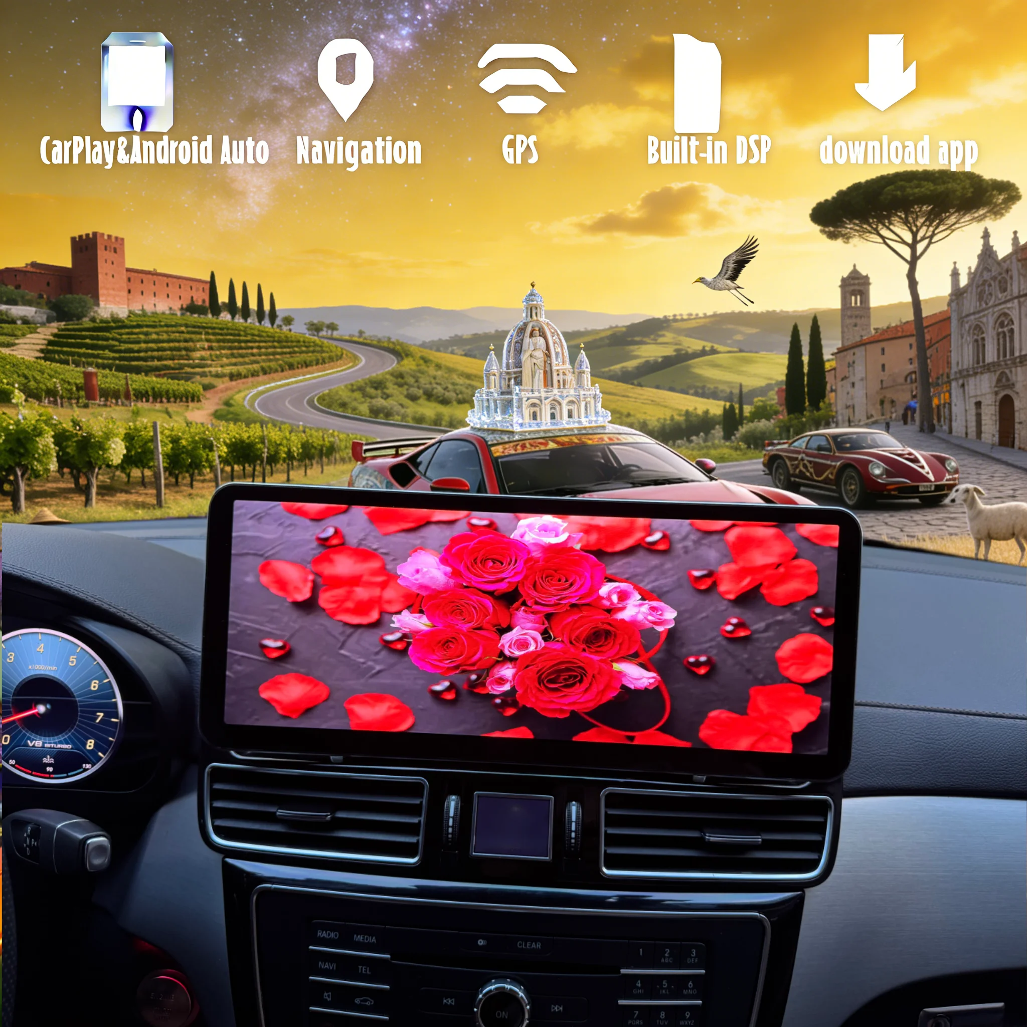14.6-calowy ekran L RHD z CarPlay i Android Auto, radio samochodowe z Androidem 14 do Mercedes Benz ML GL GLE GLS W166 X166 2012-2019, GPS, odtwarzacz multimedialny stereo