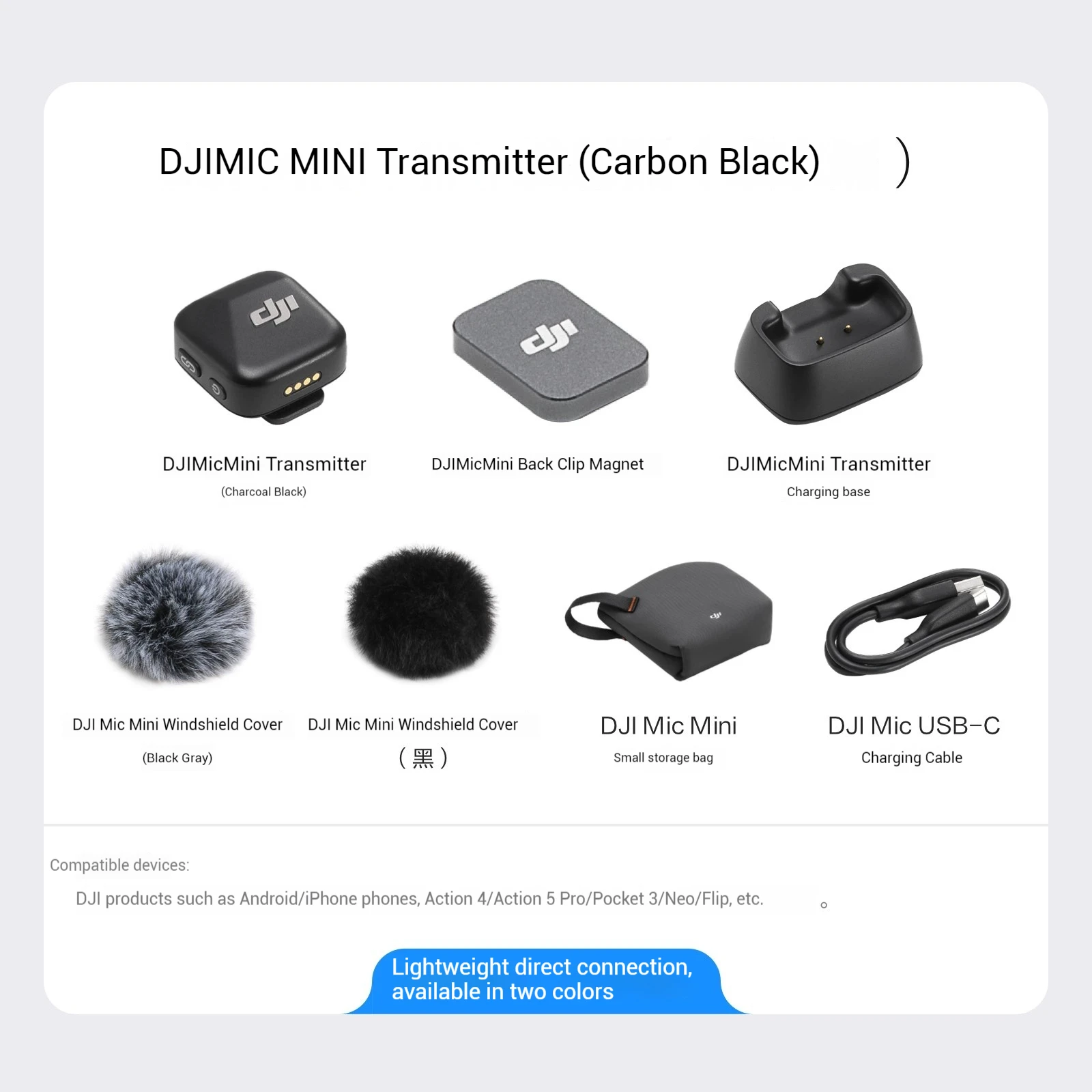 DJI Mic Mini 2TX 1RX Add Charging Case Two-Level Active Noise Cancelling 48-Hour Operation High-Quality Audio Stable Transmissio