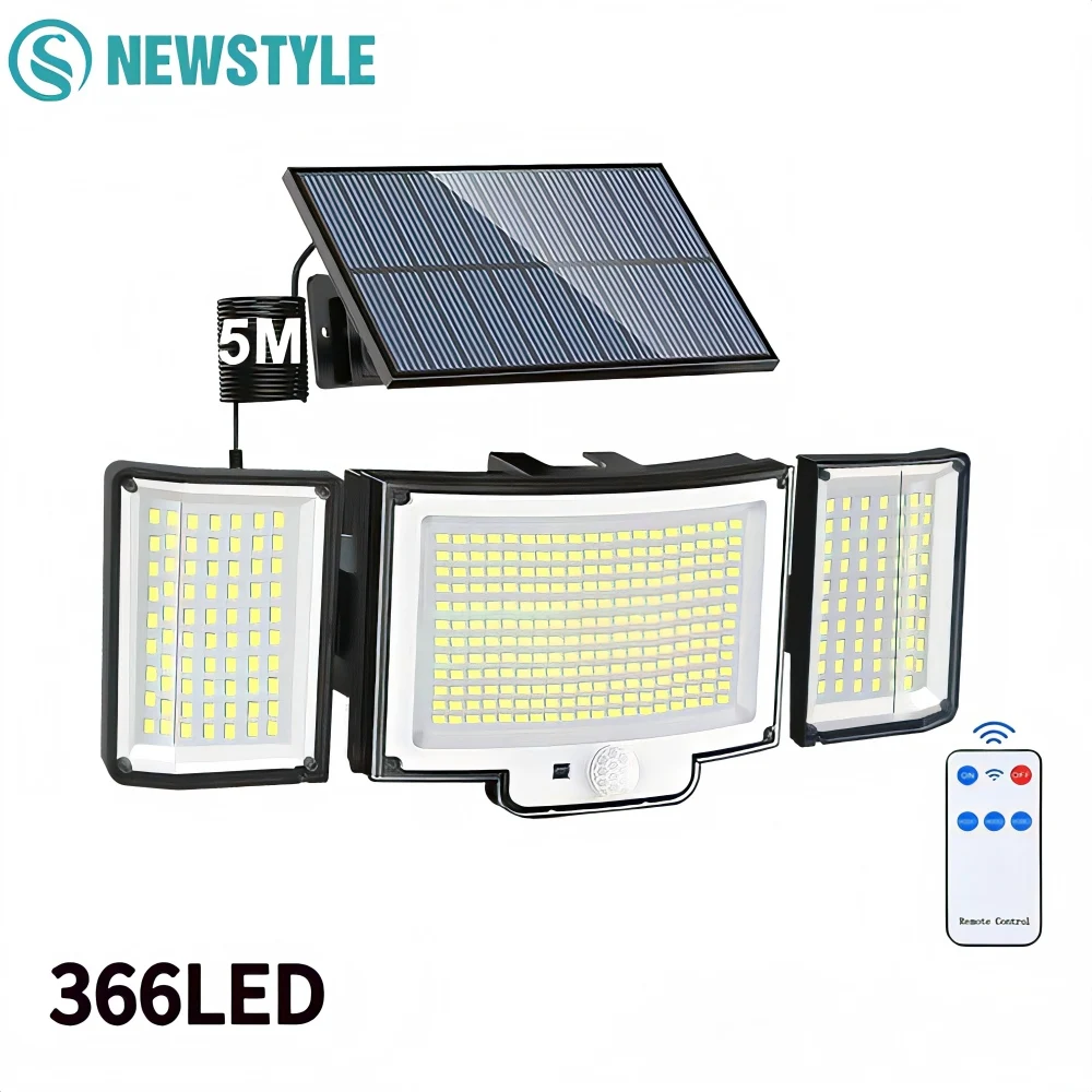 

Солнечный светильник для улицы, 366 светодиодов, солнечная система безопасности, IP65, водонепроницаемый, 3 режима освещения, датчик движения, для настенного освещения, сада, гаража