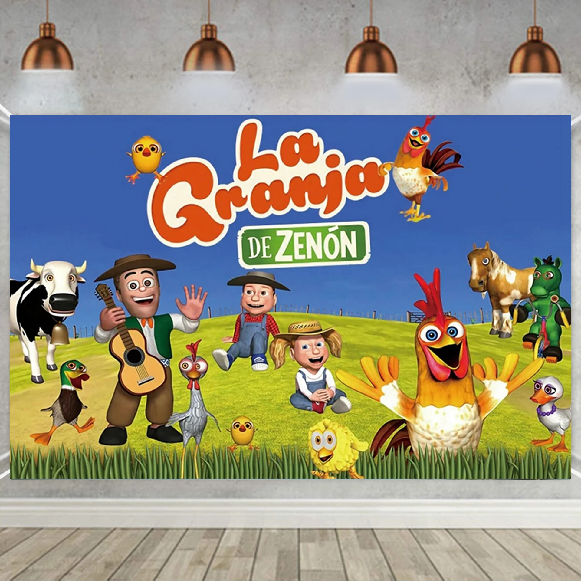 Cartoon La Granja De Zenon Thema Baby Dusche Neugeborenen Geburtstag Party Grün Gras Bauernhof Foto Hintergrund Dekoration Requisiten – Detail 6