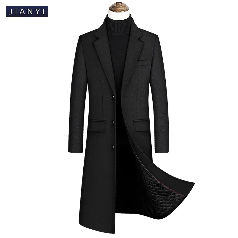 

Men's Windproof Single Breasted Korean Version Slim Fitting Long Knee Thick 30% Wool Woolen Coat Business Casual Long Parka