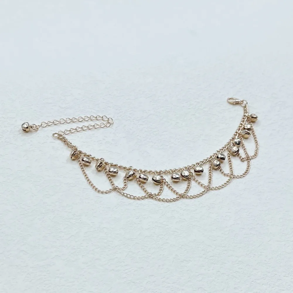 Lady High Heel Punk Style Personalized Chain Anklet Bohemian Wave Fringe Gold Plated Bell Anklet Adjustable Luxury