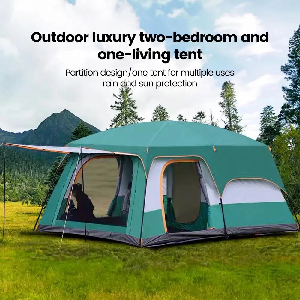 Camping Family Hiking Tent 3-12 Person Double Layers Oversize 2 Rooms Thickened Rainproof Outdoor Family Camp Tour Equipment