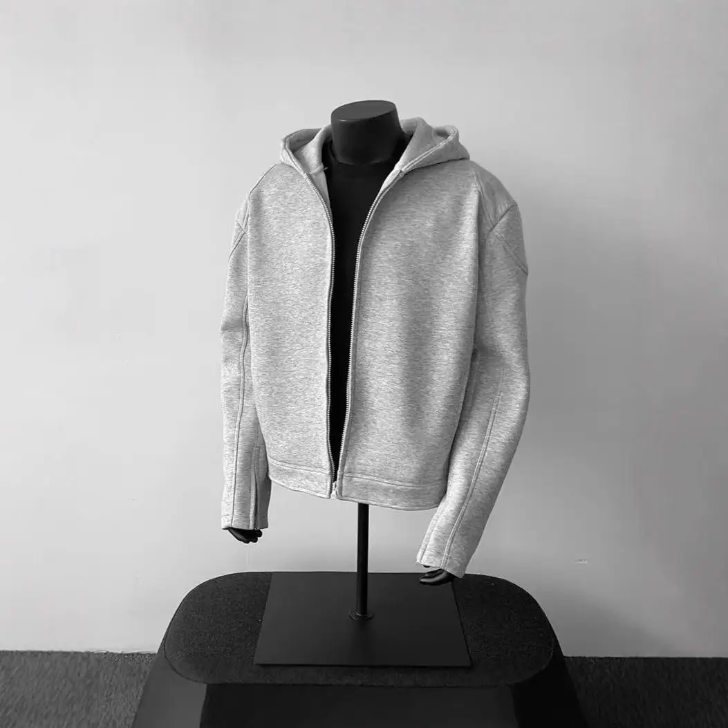 Gray Hooded Sweatshirt for Men in Autumn Deconstructed Stitching Design Niche Cardigan Jacket