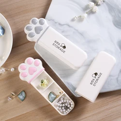 1PC Mini Cat Paw Storage Box Portable Small Size One Day Box Multi-Functional Three Grid Storage Medicine Jewelry Box