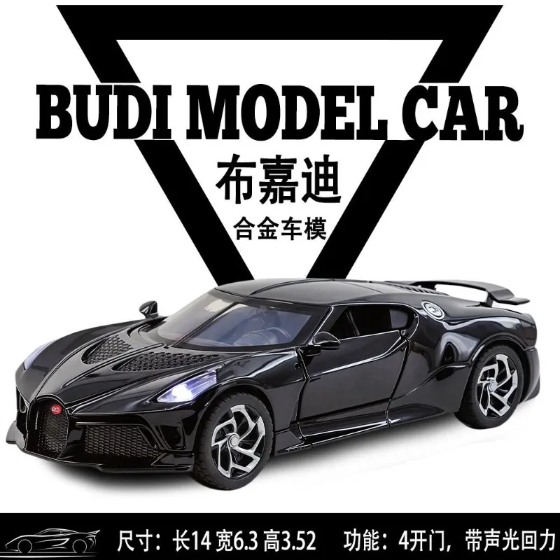Bugatti Inspired Diecast Car Model Pull Back Action Light Sound Detailed Opening Structure Desktop Collection Ornament and Gift