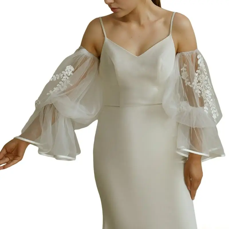 

31BF Элегантные кружевные вышивки с цветами Свадебные рукава Удобные сетчатые декоративные рукава для свадебной церемонии