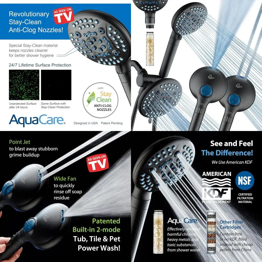 

6-функциональная двойная душевая система со встроенным фильтром и функцией мощной очистки — очищает воду для ванн, плитки и домашних животных, удаляет хлор, свинец и другие примеси.