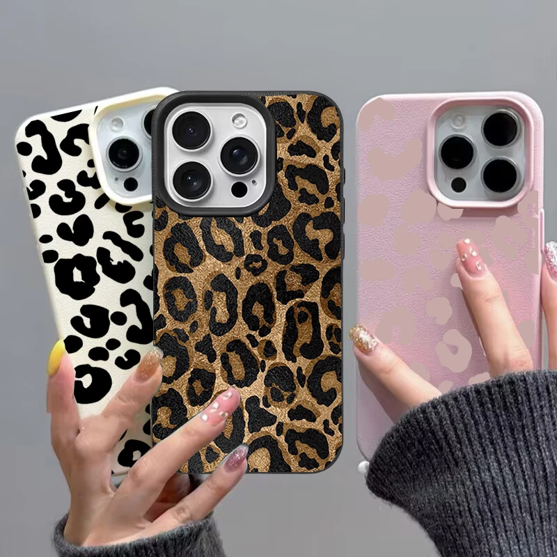 

INS Brown Leopard Print Phone Case For Iphone 17 16 Pro Max 17 Air 16e 15 14 13 12 11 Pro Max 17Pro Casing Lichee Pattern