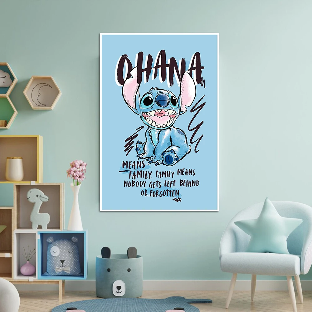 Disney Stitch Poster Ohana Means Family Canvas Painting Print Classic Kids Bedroom Wall Art Picture for Room Home Decor Cuadros