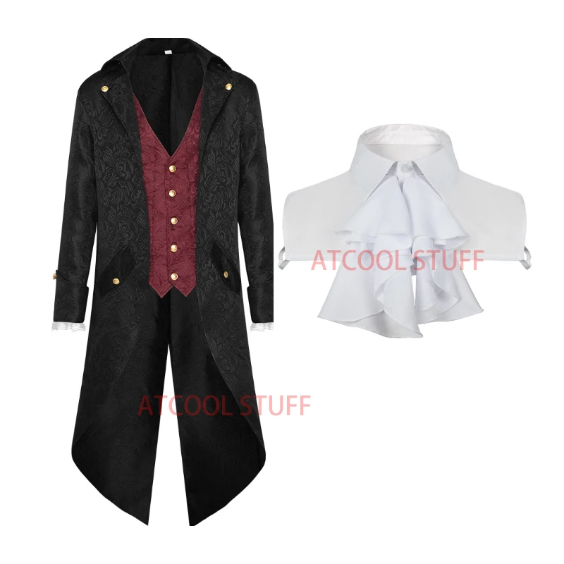 

New Arrival Medieval Tuexdo Men's Steampunk Victorian Era Noble Cosplay Halloween Vampire Pirate Tailcoat Jabot Tie Lace Trim