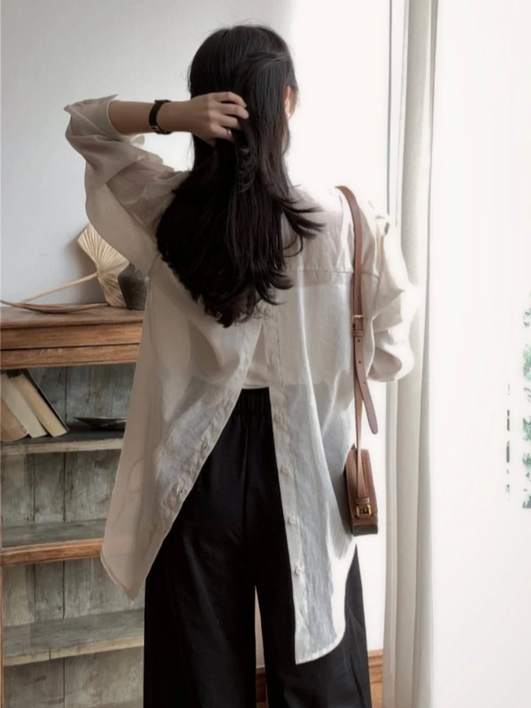 

Korobov Summer Korean casual loose Turn Down Collar Single breasted solid Women Shirt