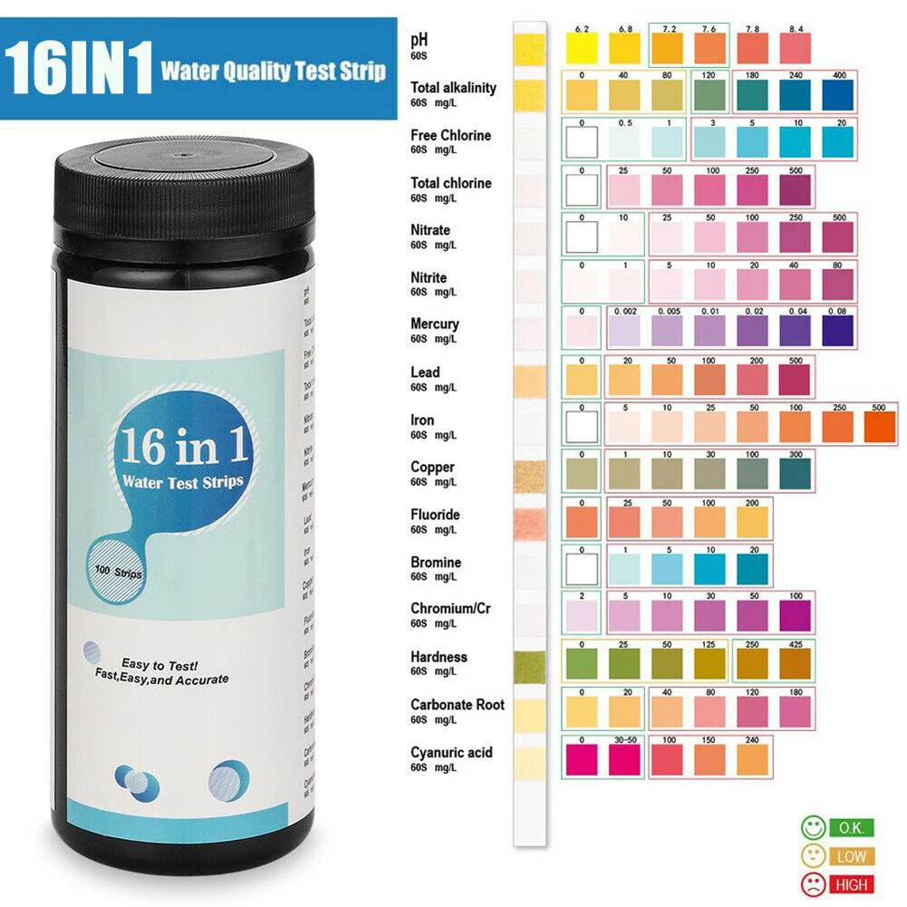 

16-In-1 Drinking Water Test Kit Strip Home Water Quality Test Swimming Pools Spa Water Test Strip Nitrate Nitrite PH Hardness