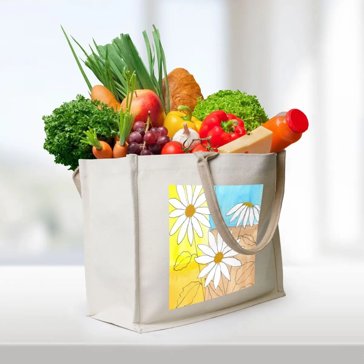 Daisies with Multicolored Background Tote Bag Women bags reusable shopping bag women bag Shopping bags