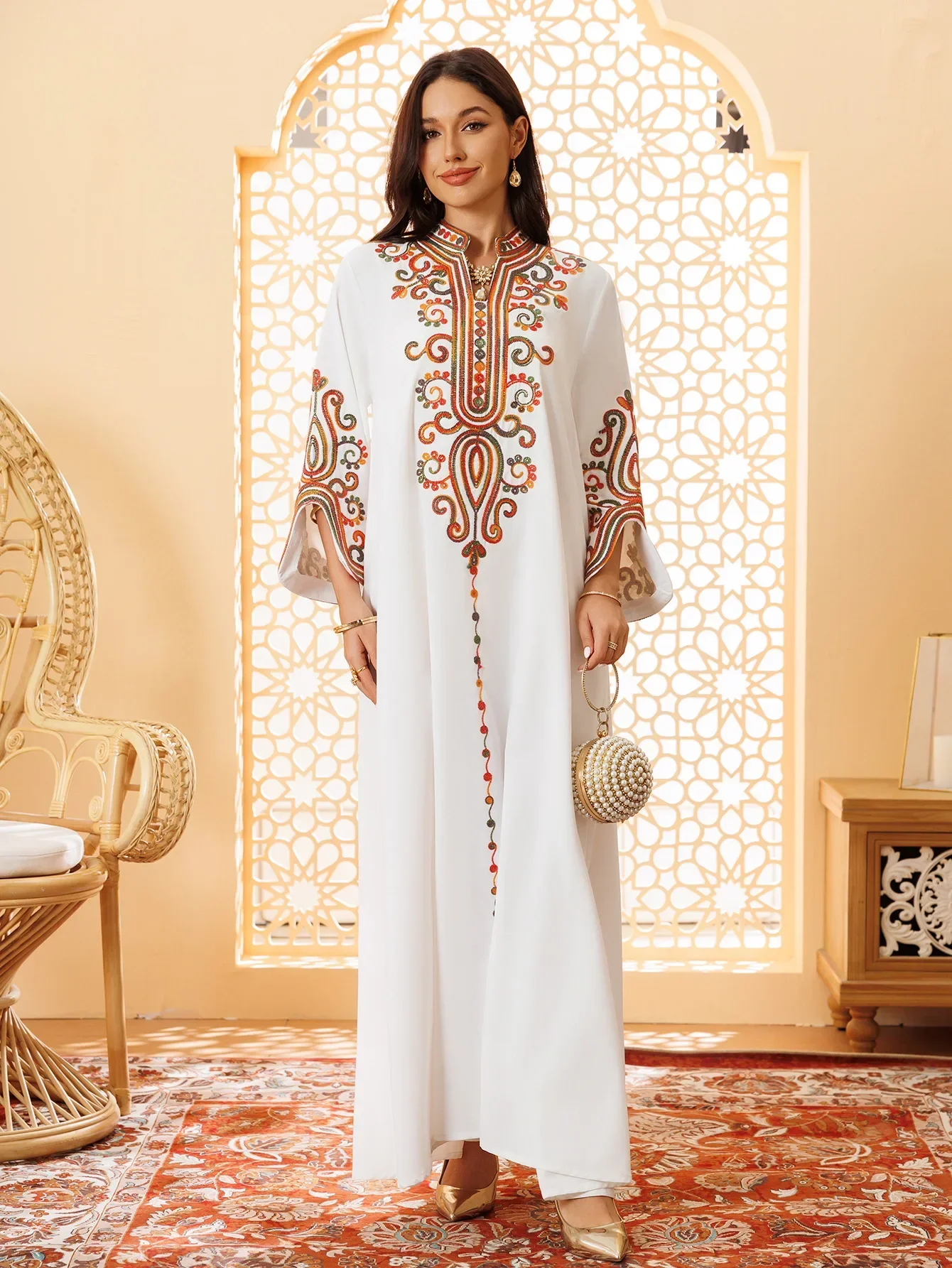 

Muslim Women Embroidery Long Sleeve Abayas Maxi Dress Eid Ramadan Middle East Arab Femme Party Jalabiya Islamic Turkey Dresses