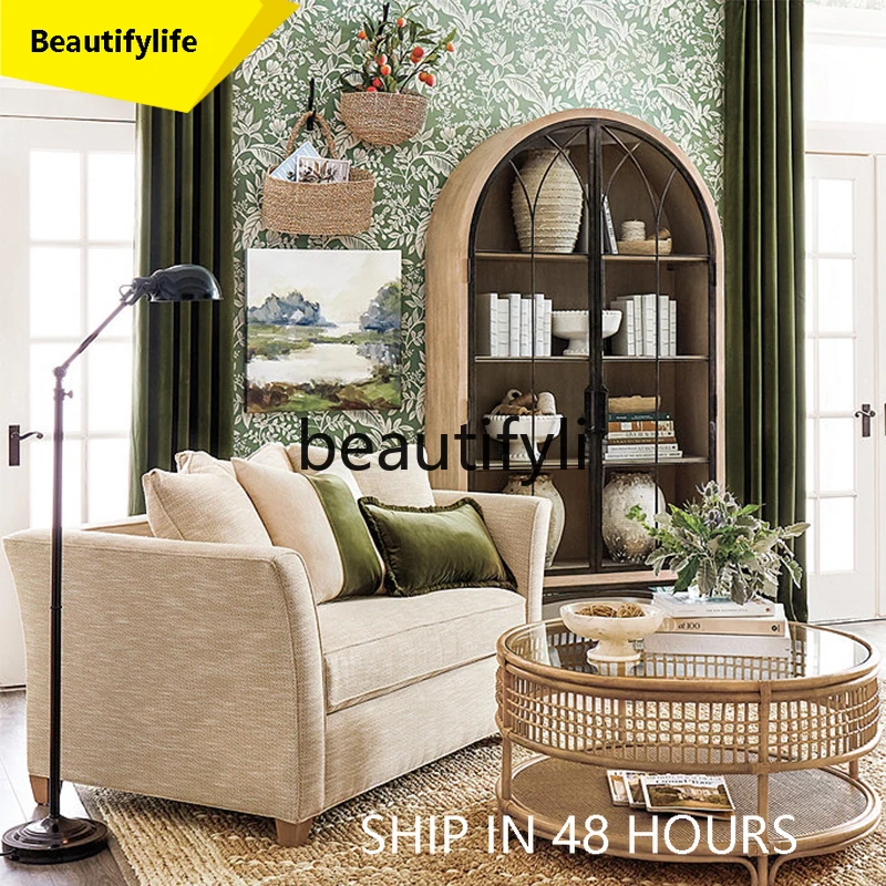 

6239 American-style Light Luxury Solid Wood Bookcase Living Room with Glass Door Decorative Cabinet Arched Display Cabinet