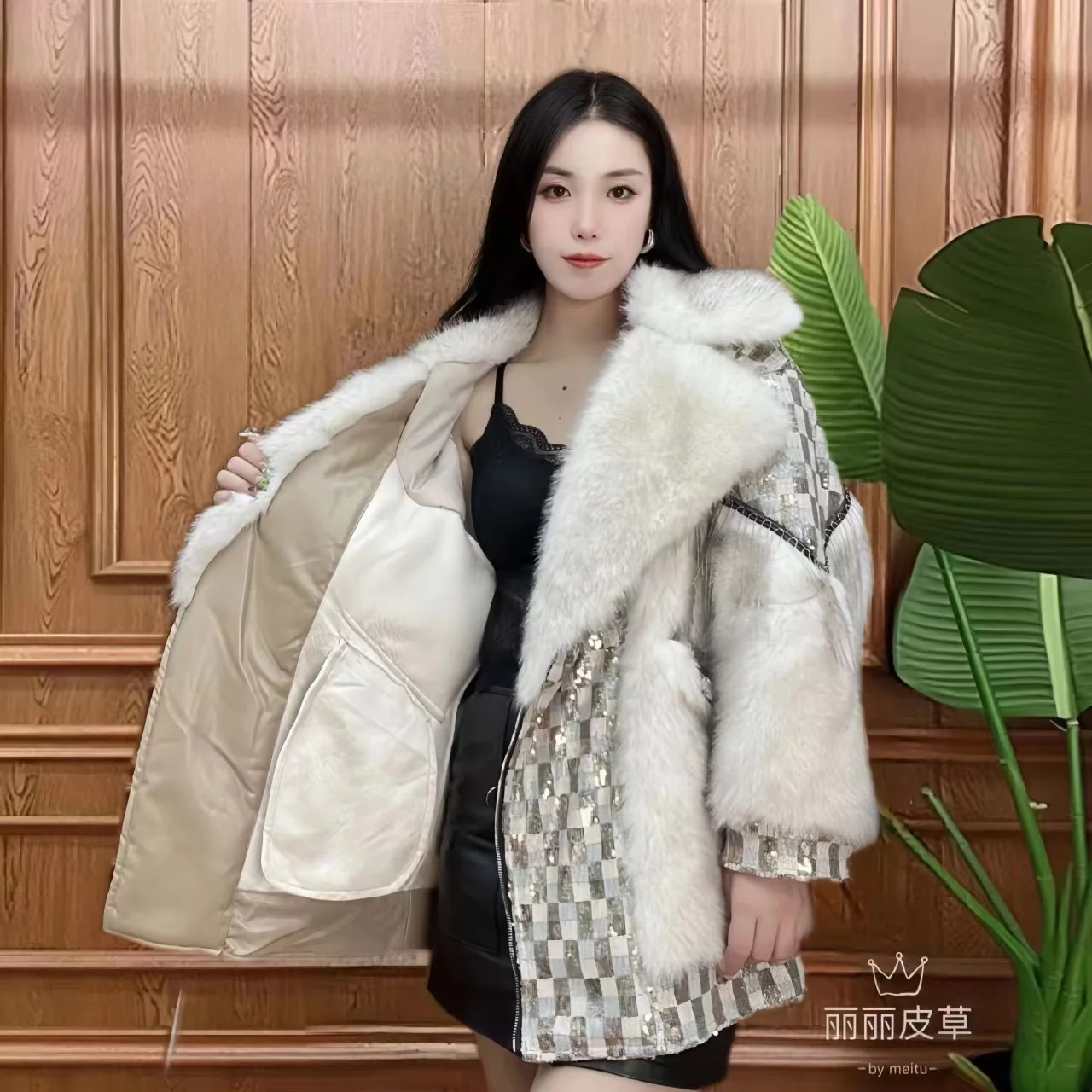 Women\'s Winter Faux Lamb Fur Coats, Sequins Spliced Long Jacket, Loose Thicken Warm Clothes, High Quality, Promotion, New, 2023