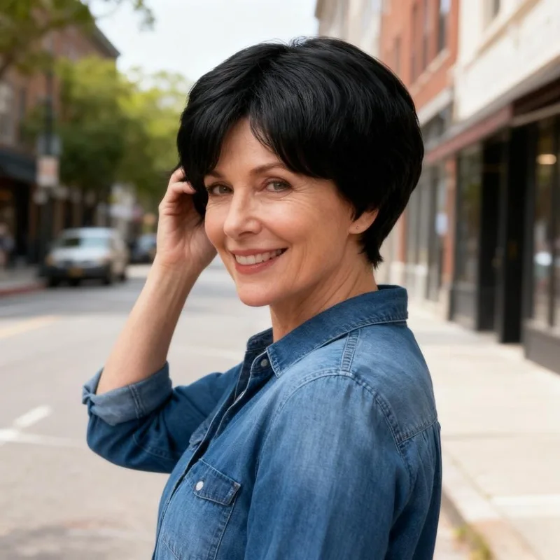 Middle-Parted Short Hair Wig For Women Outdoor Daily Wear Simulated High-Temperature Wire Head-Wearing Synthetic Wig