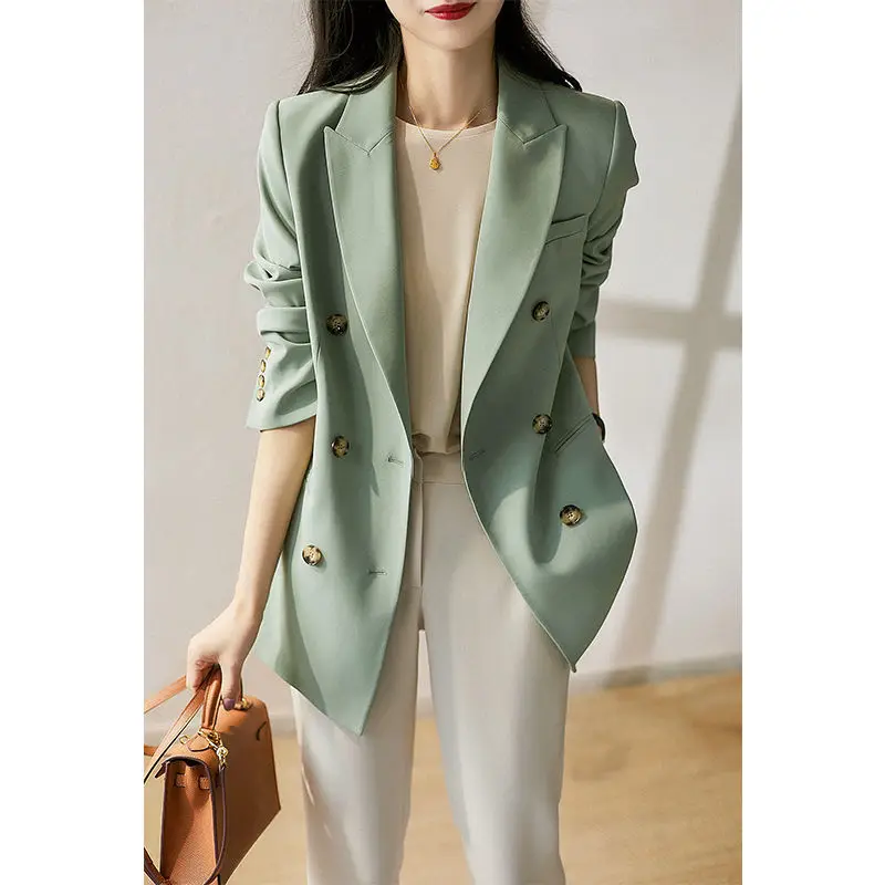 Women\'s Clothing 2023 Casual Office Lady Fashion Solid Color Loose Notched Temperament Blazers Button Pockets Spring Summer Thin