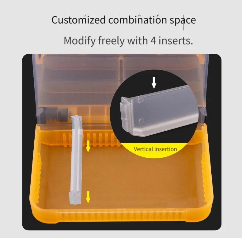 Robuste, doppelseitige Angelbox mit verstellbarem Köderaufbewahrungssystem – goldene Aufbewahrungsbox mit mehreren Fächern, mit Co. – Detail 2