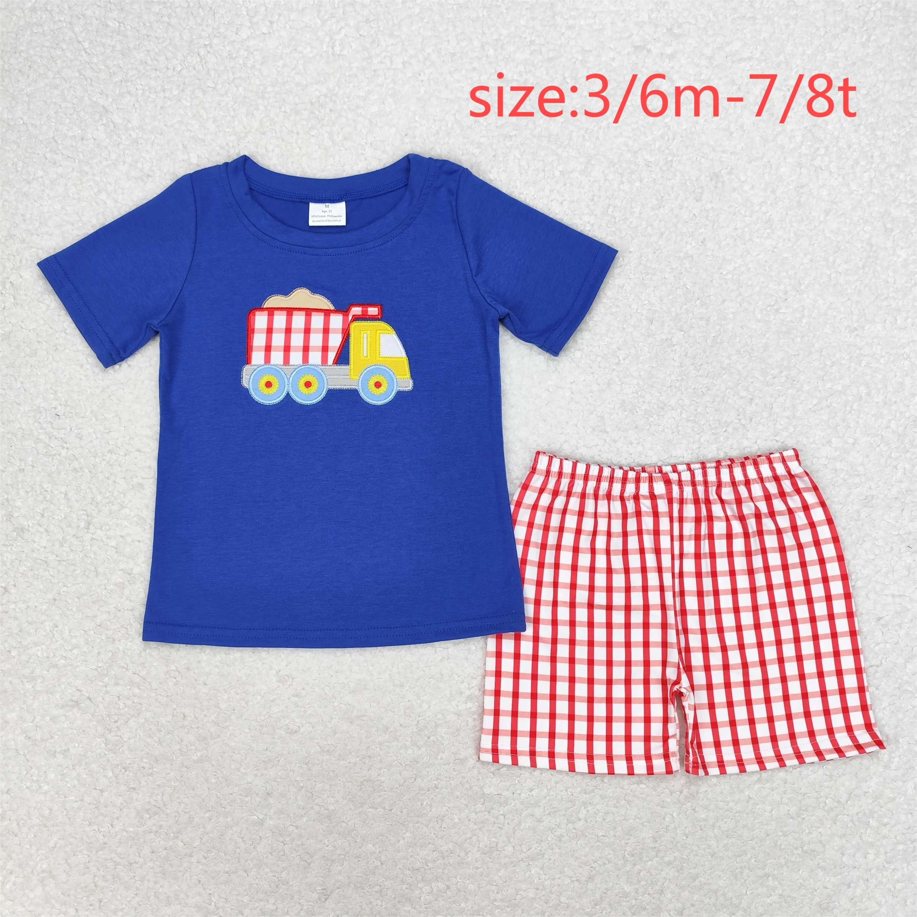 

z98-04 BSSO0857 Wholesale Children clothing Embroidered truck short-sleeved shorts sets Summer Boutique baby boy clothes