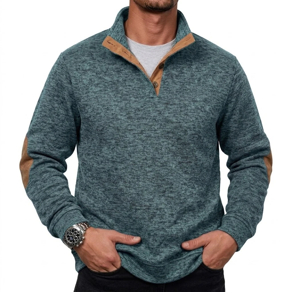 Herren-Sweatshirt mit Stehkragen und Knöpfen, Langarm, Thermo-Pullover, Hoodie, Herbst, Casual, Mock-Neck-Jacke, Sportoberteil – Detail 13