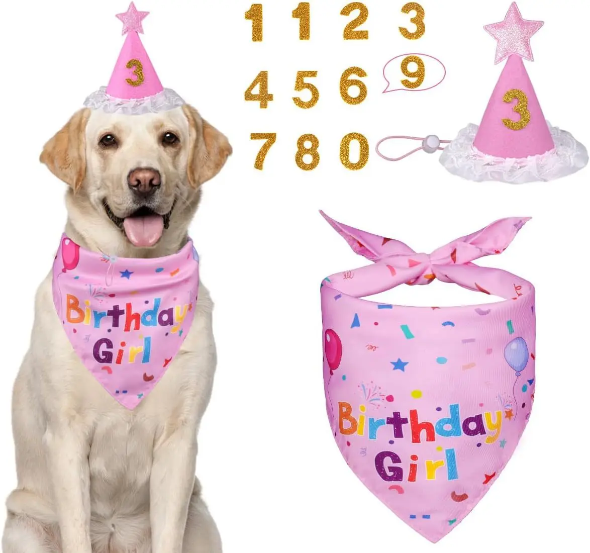 

Blue Birthday Barkday Scarf Celebration Neckwear 3PC Pet Apparel Accessory Cat Dog Bandana Crown Set for Pet Birthday Party