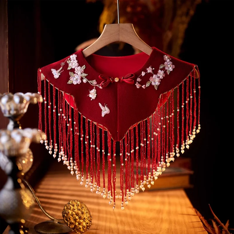 

New Versatile Round Neck Super Fairy Heavy Handmade Long Tassel Shawl