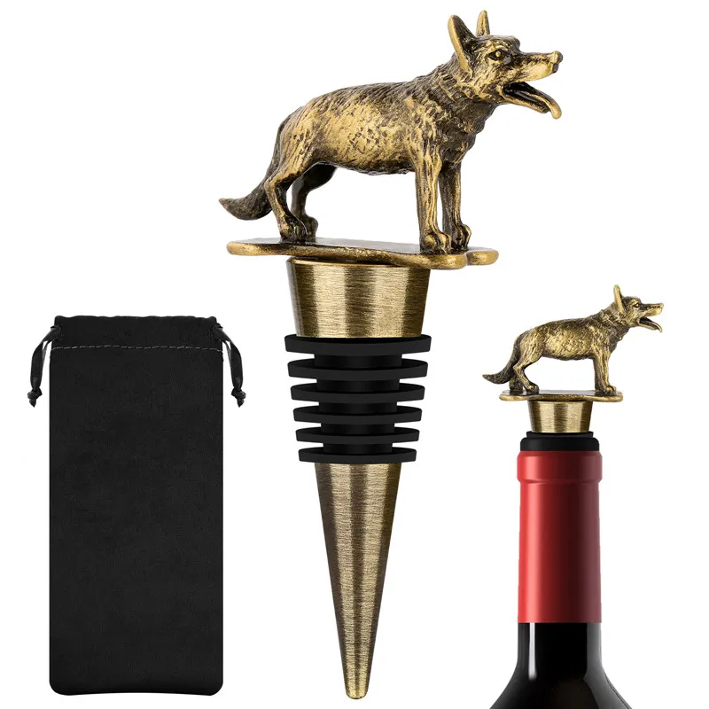 

Portable Metal German Shepherd Shape Wine Stopper Bottle Stoppers Champagne Saver Bar Accessory for Home Club Wedding Party