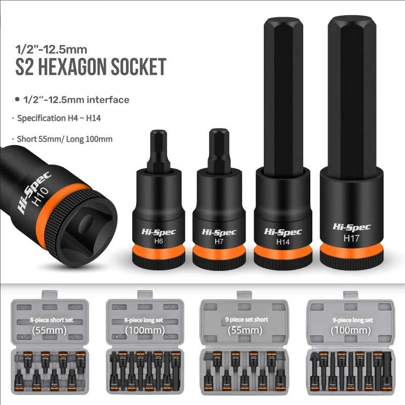 

8-piece 1/2 Inch Hex Bits Drive Impacts Socket Set Air Allen Driver H4-H14 Size Chrome Sockets Set For Auto Repair Hand Tool Set