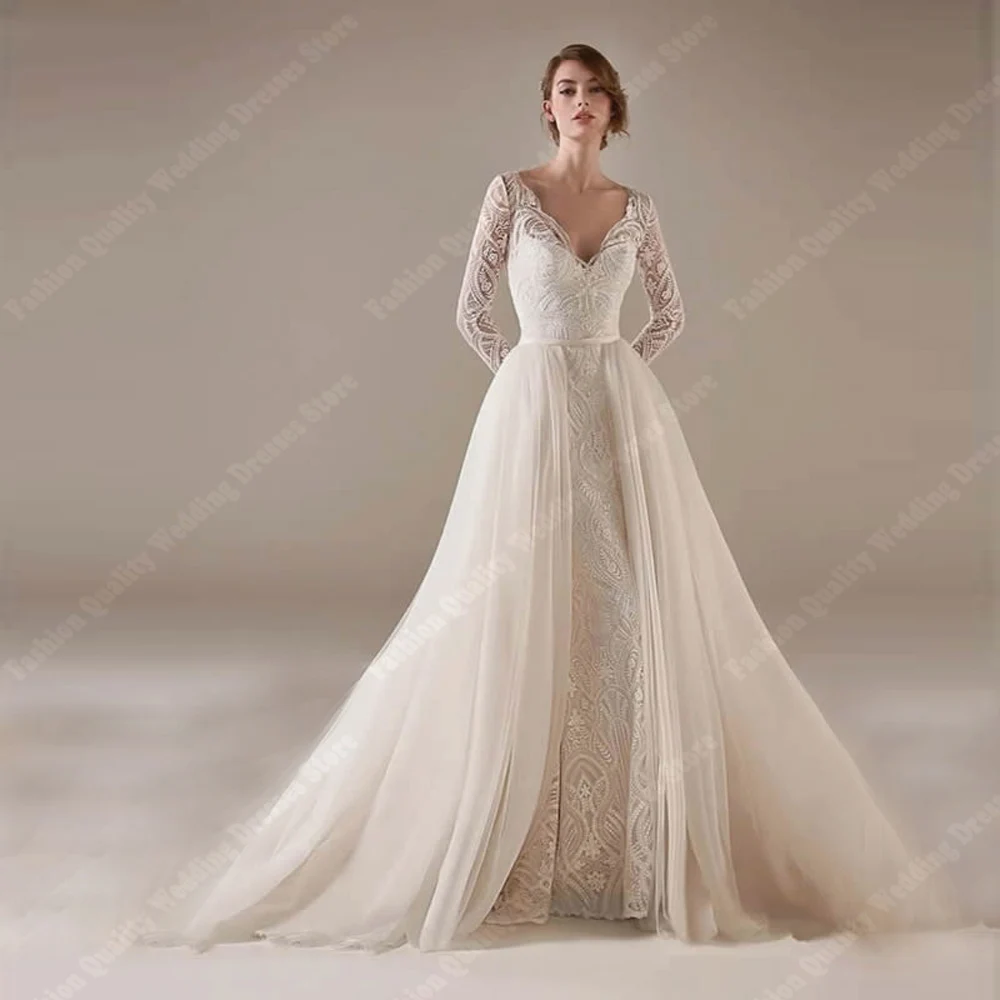 Vestidos de noiva em V profundo para mulheres, tule clássico brilhante, vestidos de casamento, sereia graciosa, princesa do casamento, sexy, 2024