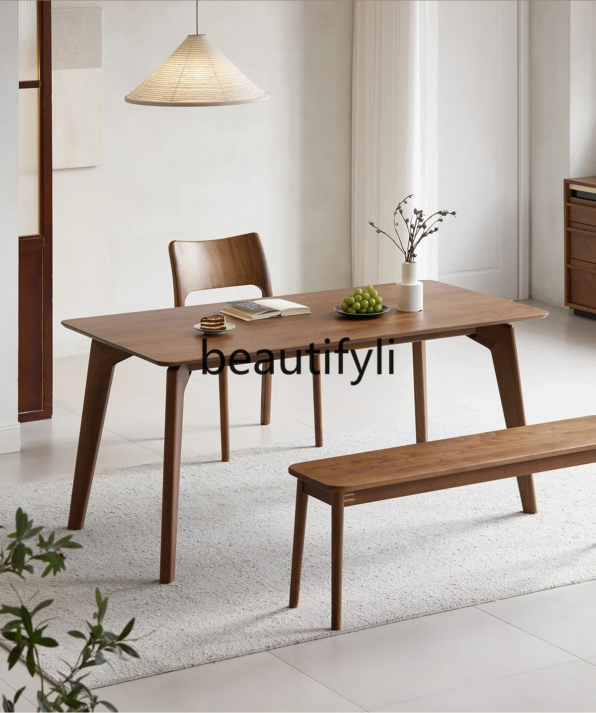 

Solid wood dining table North American walnut small apartment living room Nordic rectangular family dining table and chairs6239