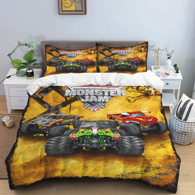 Popular Monster Jam Patterns Comforter Bedding Set,Duvet Cover Bed Set Quilt Cover Pillowcase,King Queen Size Bedding Set