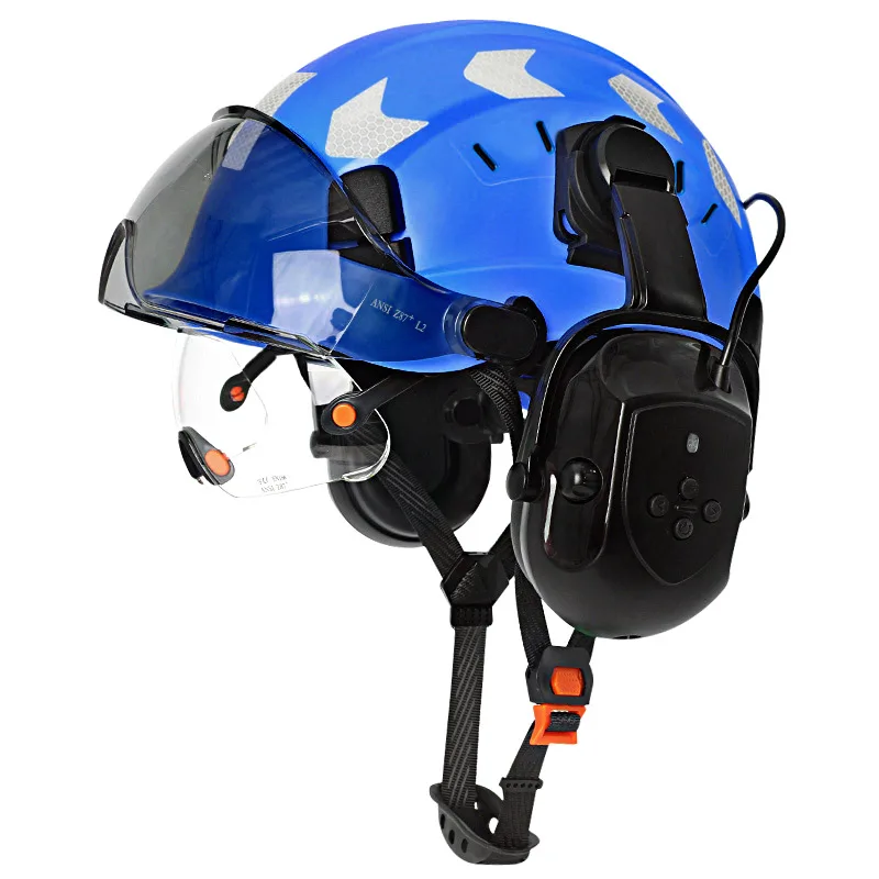 Bouwveiligheidshelm met Bluetooth 5.0 Ruisonderdrukking Oorbeschermers voor ingenieur ABS HardHat met vizieren Industriële hoed ANSI